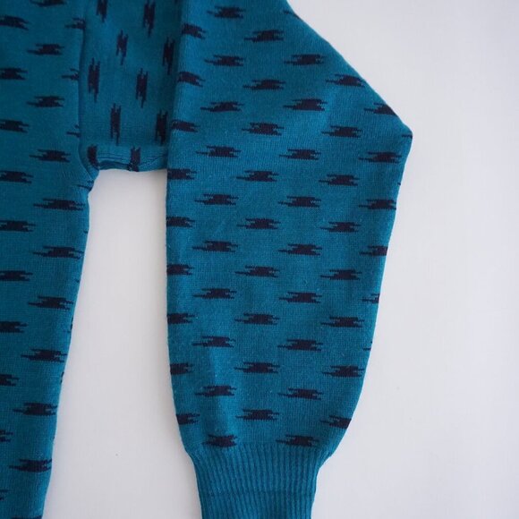 VTG '80S 3130 Teal Black Eclectic Grandpa Boxy Fit Fine Knit Collared Sweater XL - Picture 5 of 9